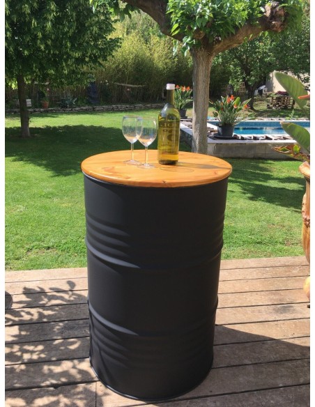 Mange debout fût d'huile 200L avec plateau bois